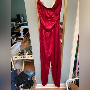 Red strapless jumpsuit